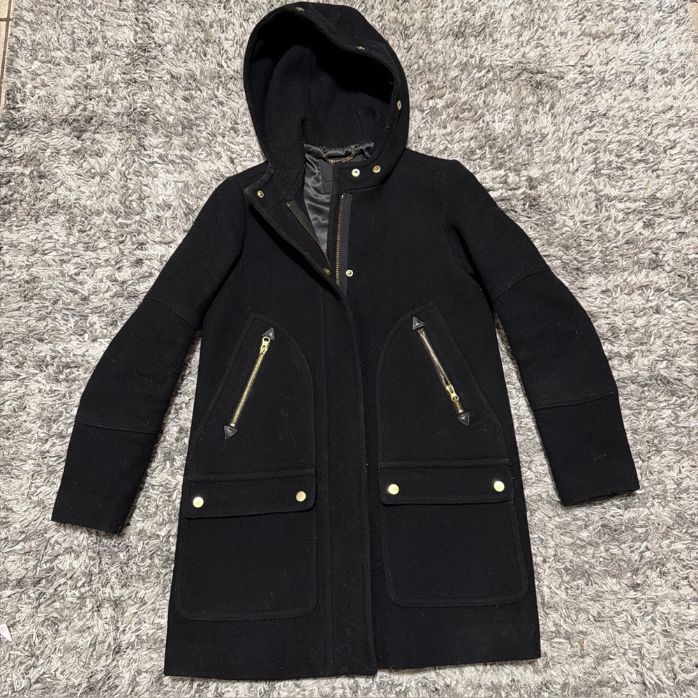 J. Crew Black Utility Jacket with Hood Size 0